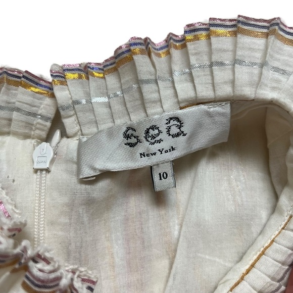 Sea New York Harriet Ruffle Metallic Shimmer Tiered Cream Dress Size 10 - Picture 10 of 13